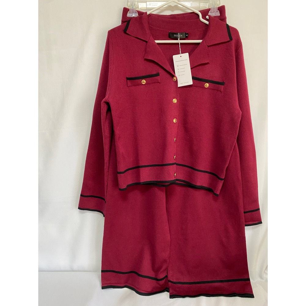 Zesica Women's Fall 2 Piece Long Sleeve Sweater Shirt Wide Leg Lounge Set Size S